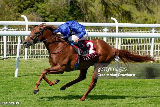 William Buick riding Space Blues wins The Qatar Lennox Stakes at Goodwood Racecourse on July 28, 2020 in Chichester, England. Owners are allowed to...