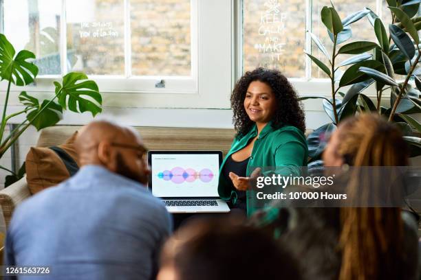 mixed race woman giving product presentation - encouragement stock pictures, royalty-free photos & images