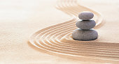 Zen Stones With Lines On Sand - Spa Therapy - Purity, Harmony And Balance Concept