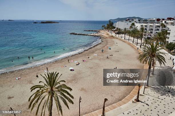 General view of Figueretas beach on July 28, 2020 in Ibiza, Spain. The United Kingdom, whose citizens comprise the largest share of foreign tourists...