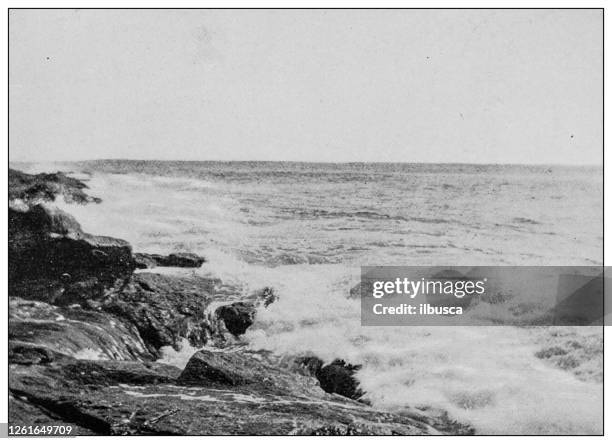 antique black and white photo: cape ann near rockport, massachusetts - rockport massachusetts stock illustrations