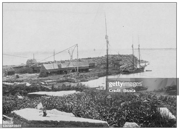 antique black and white photo: cape ann near rockport, massachusetts - rockport massachusetts stock illustrations