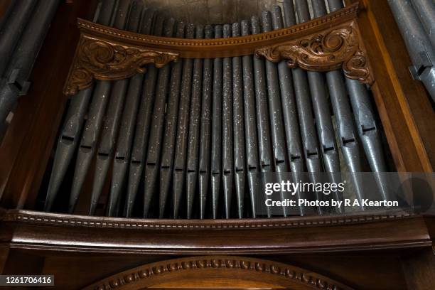old church pipe organ in an english church - tissington stock pictures, royalty-free photos & images