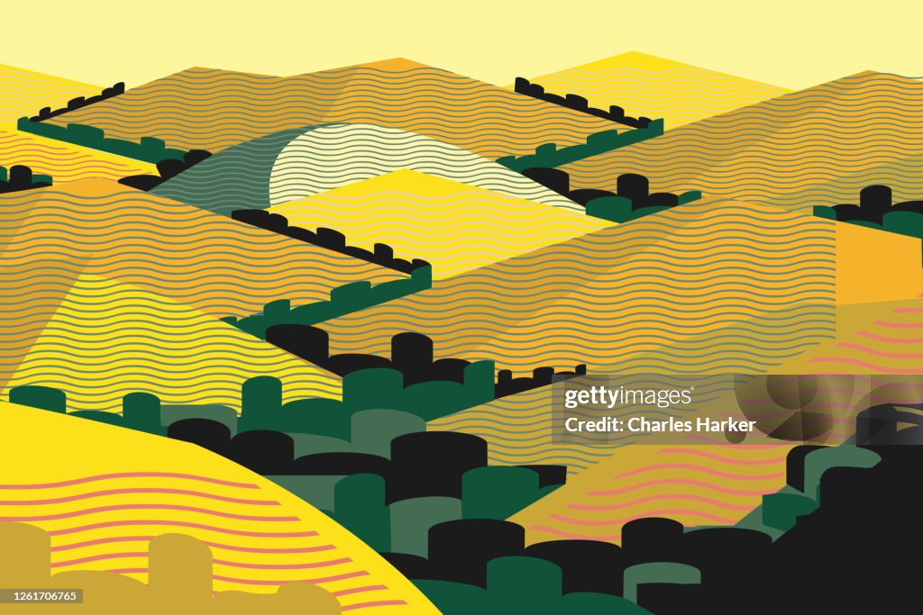 California Summer Hills Abstract Landscape Digital Illustration