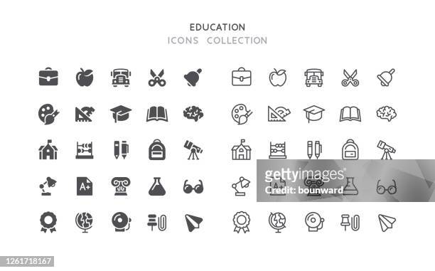 flat & outline education icons - satchel stock illustrations
