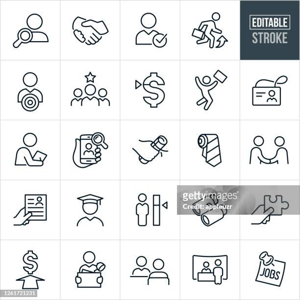 recruiting and hiring thin line icons - editable stroke - job interview stock illustrations