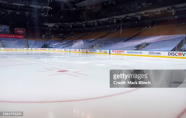 General interior view of the ice surface and stadium seating is seen before an exhibition game between the Pittsburgh Penguins and the Philadelphia...