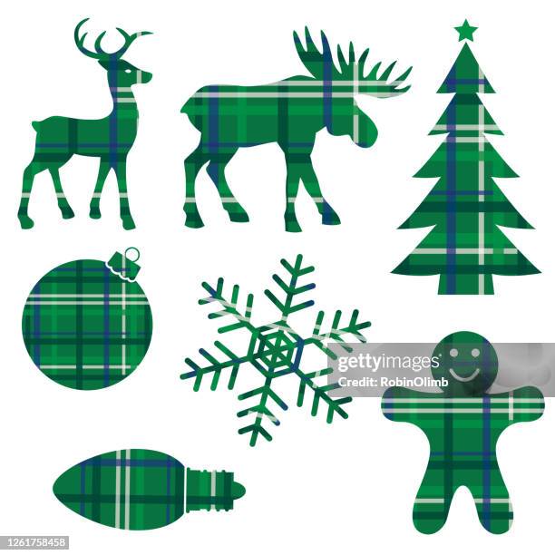 green plaid christmas decorations - gingerbread man white background stock illustrations