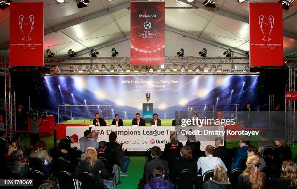 Georgiy Cherdantsev, Dmitri Alenichev, Davor Suker, Luis Figo, Michail Alexeev and Thomas Giordano poses for photo during the UEFA Champions League...