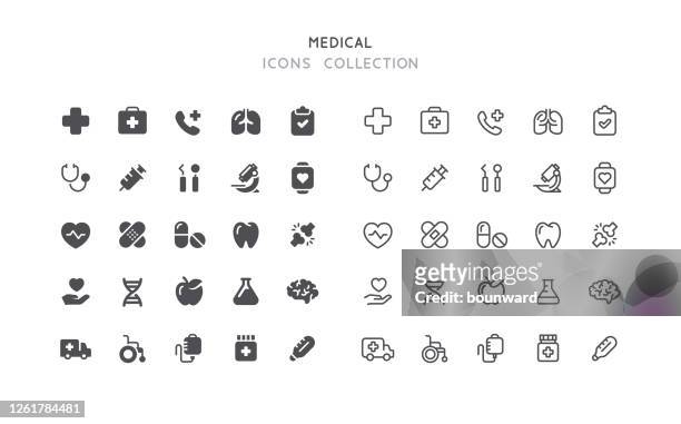 flat & outline medical icons - human teeth stock illustrations