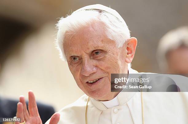 Pope Benedict XVI arrives at Augustinerkloster abbey, where he later led an ecumenical devotion, on September 23, 2011 in Erfurt, Germany. The Pope...