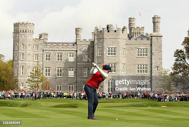 Brittany Lincicome of the USA hits an approach shot during the morning foursomes on day one of the 2011 Solheim Cup at Killeen Castle Golf Club on...