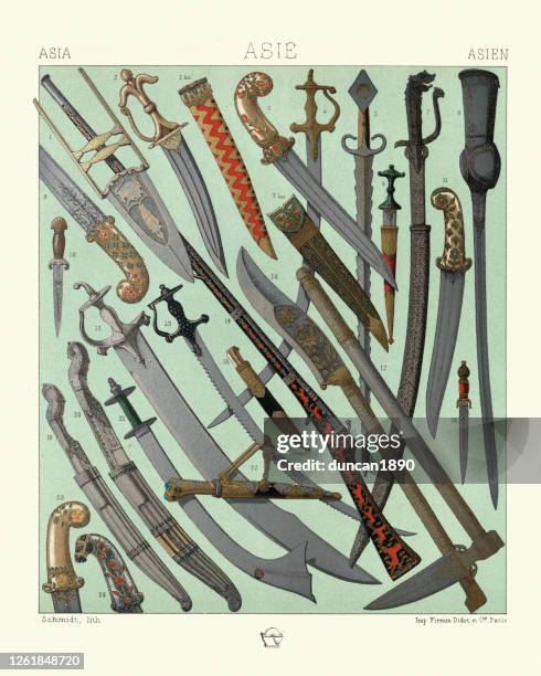 weapons, blades, swords, daggers, sabre, indian, nepal, persia, turkey - knife weapon stock illustrations