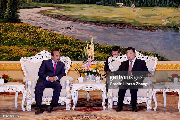 Mauritanian President Mohamed Ould Abdel Aziz speaks during the meeting with Jia Qinglin , Chairman of the Chinese People's Political Consultative...