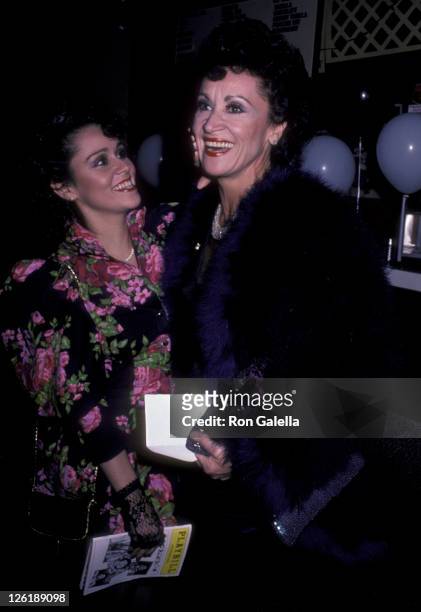Chita Rivera and daughter Lisa Mordente attend the opening party for "Grind" on April 16, 1985 at Roseland in New York City.