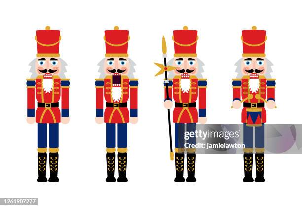 weihnachten nussknacker figuren - spielzeug soldat puppe dekorationen - the nutcracker stock-grafiken, -clipart, -cartoons und -symbole