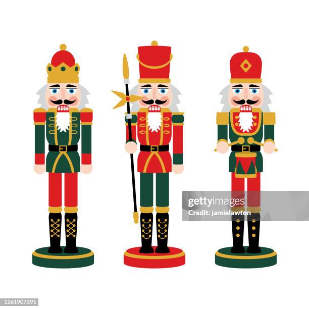 christmas nutcracker figures - toy soldier doll decorations - figurine stock illustrations