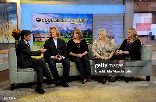 Kody Brown, joined by three of his four wives Meri, Janelle, and Christine , talks about their show "Sister Wives," .on GOOD MORNING AMERICA,...