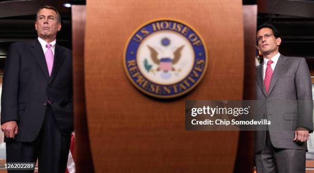 Speaker of the House Rep. John Boehner and House Majority Leader Rep. Eric Cantor hold a news conference about the budget continuing resolution...