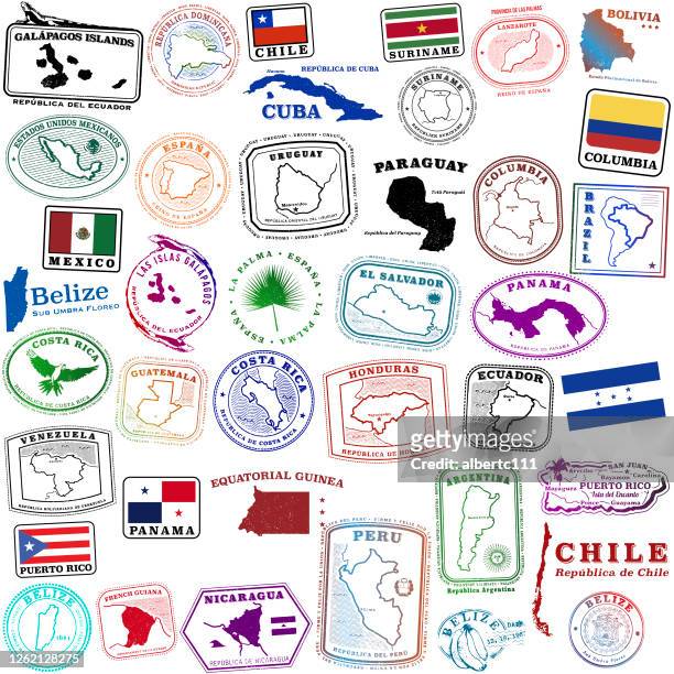 ilustrações de stock, clip art, desenhos animados e ícones de tropical spanish speaking travel stamps and a few others - equador américa do sul