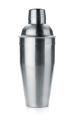Aluminum cocktail shaker with a white background
