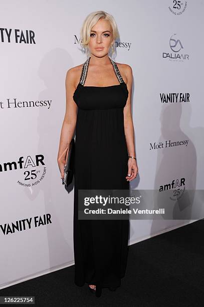 Actress Lindsay Lohan attends amfAR MILANO 2011 at La Permanente on September 23, 2011 in Milan, Italy.