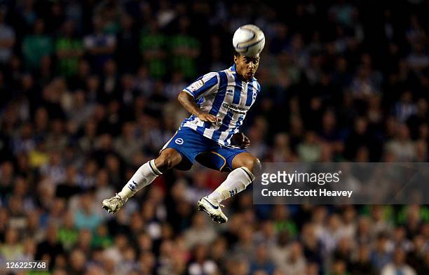 Kazenga LuaLua of Brighton in action during the npower Championship match between Brighton and Hove Albion and Leeds United at Amex Stadium on...
