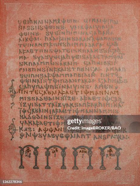 page of codex argenteus at upsala, fragment of bishop ulfilas gothic bible translation in the fourth century, sweden - argenteus stock illustrations