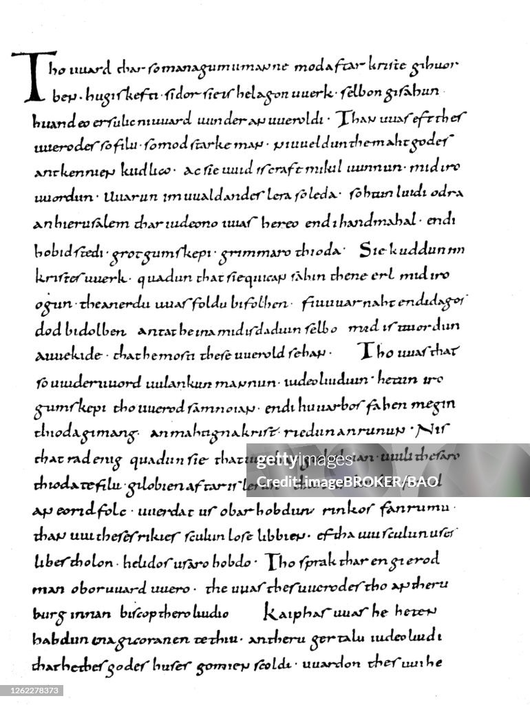 A page from The Heliand, an epic poem in Old Saxon, written in the first half of the 9th century, Germany