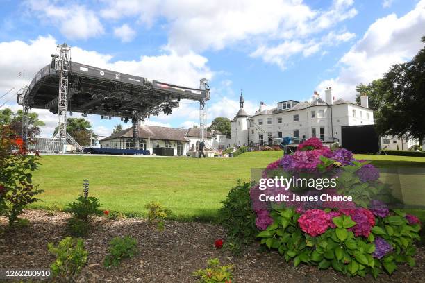 General view of the boxing ring in front of the Matchroom HQ house during the Matchroom Fight Camp Media Brunch at the Matchroom HQ on July 29, 2020...