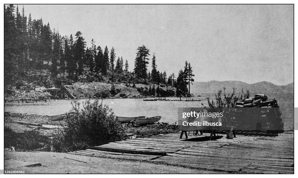 Antique black and white photo: Lake Tahoe, California