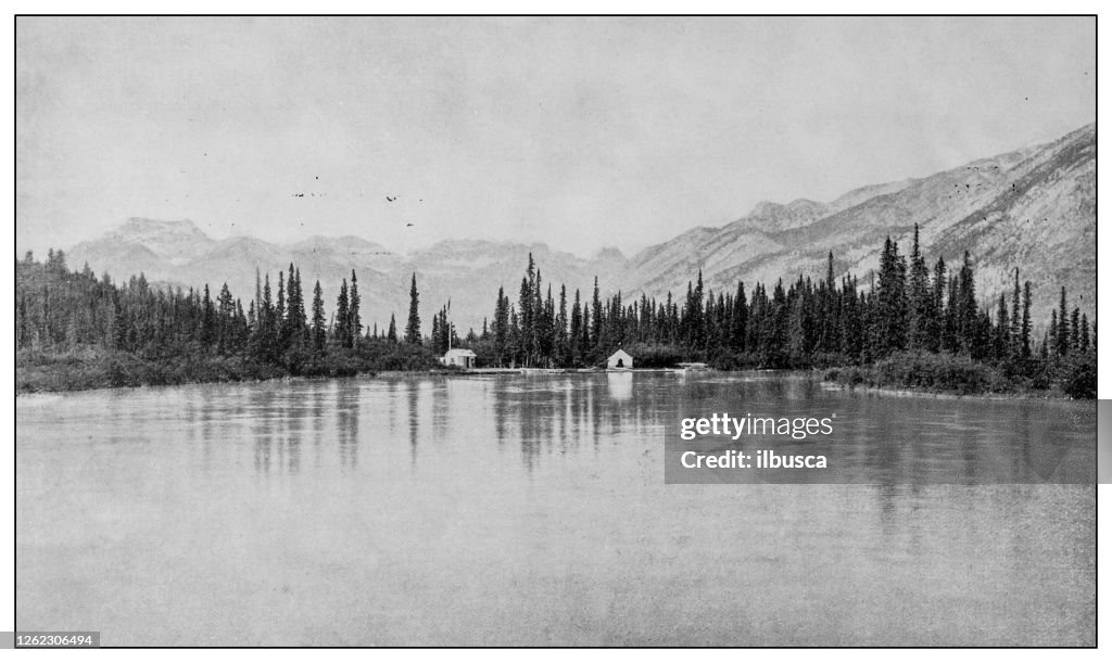 Antique black and white photo: Banff, Canada