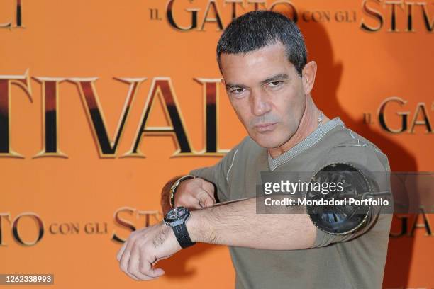Spanish actor Antonio Banderas attends Puss In Boots photocall at Hotel Hassler. Rome , November 25th, 2011