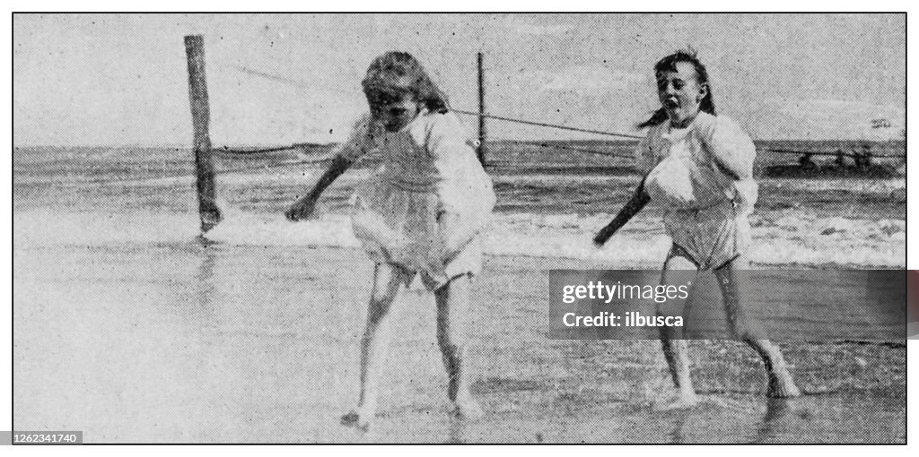 Antique black and white photo: People on Coney Island