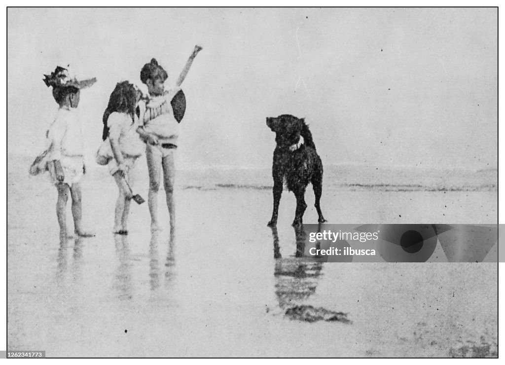 Antique black and white photo: People on Coney Island