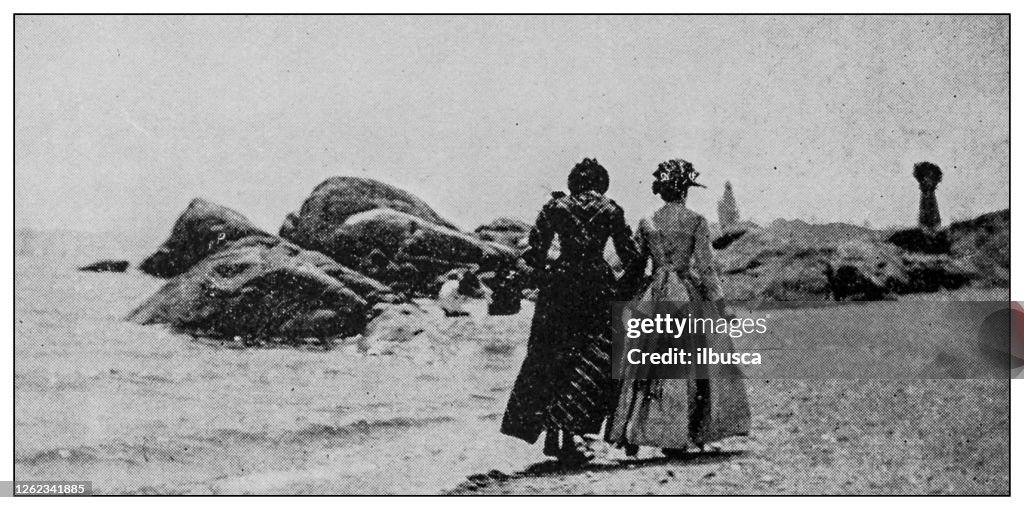 Antique black and white photo: People on Coney Island