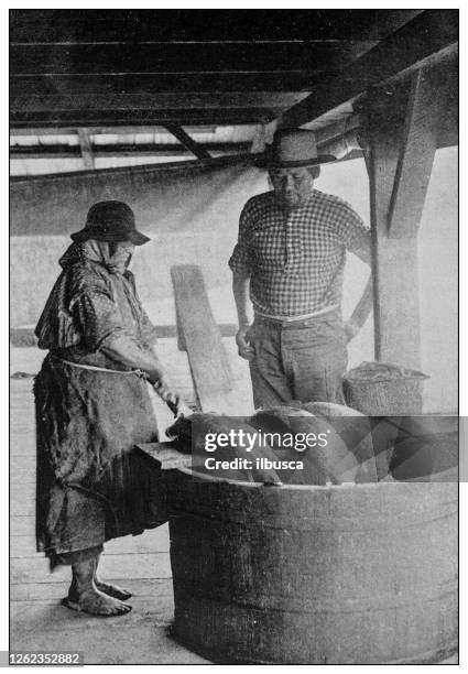 antique black and white photo: north american natives, siwash - 19th century bc stock illustrations