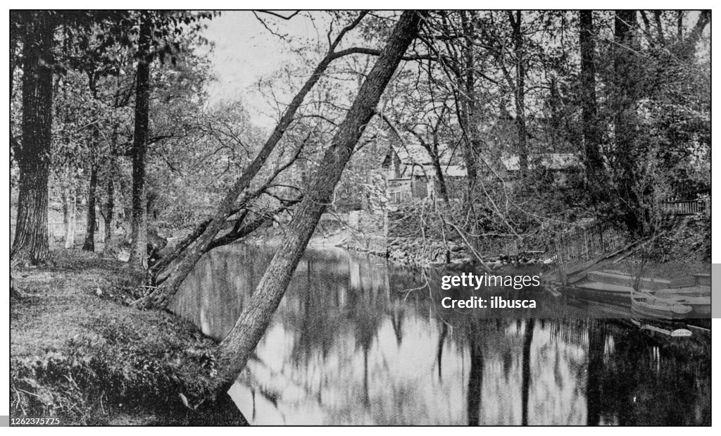 Antique black and white photo: Bronx River