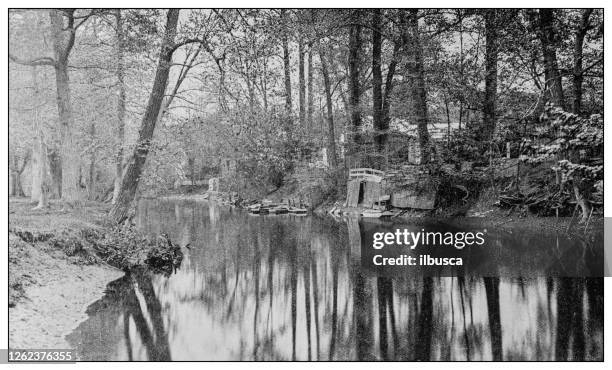 antique black and white photo: bronx river - bronx river parkway stock illustrations
