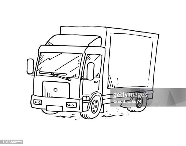 handgezeichnete lkw-vektor-illustration - heavy goods vehicle stock-grafiken, -clipart, -cartoons und -symbole