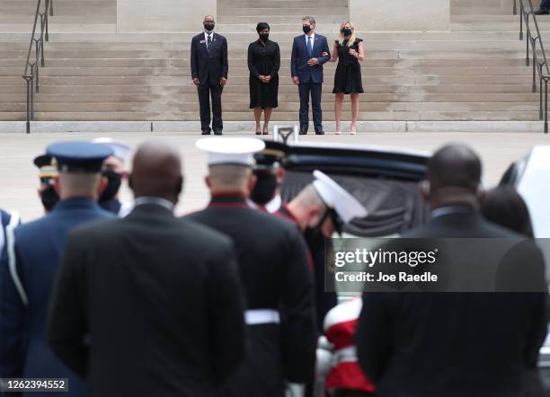 Atlanta Mayor Keisha Bottoms , Georgia Governor Brian P. Kemp and First Lady, Marty Kemp watch as members of the joint services military honor guard...