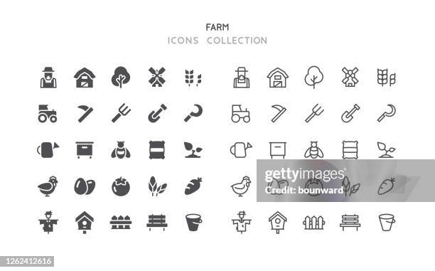 flat & outline farm icons - sichel stock-grafiken, -clipart, -cartoons und -symbole