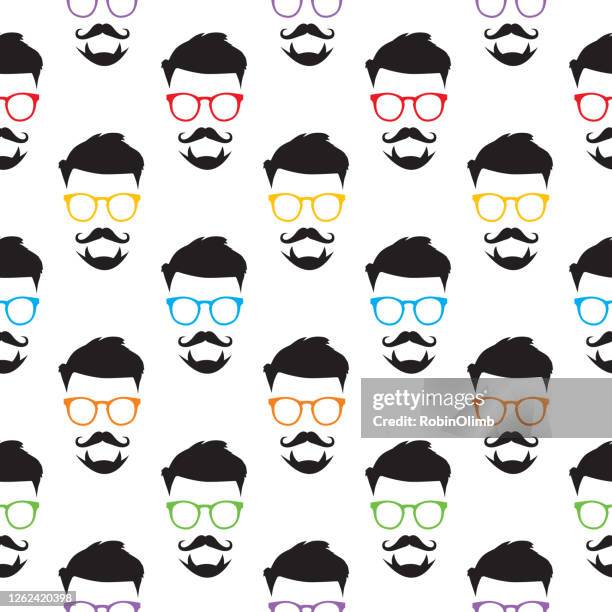 hipster eyeglasses face seamless pattern - horn rimmed glasses stock illustrations