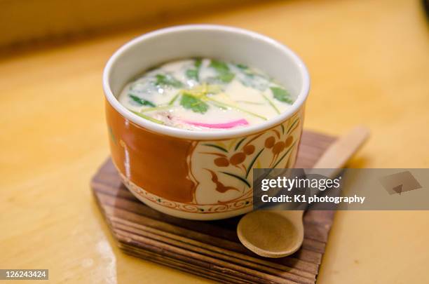 chawanmushi japanese egg custard - chawanmushi stock pictures, royalty-free photos & images