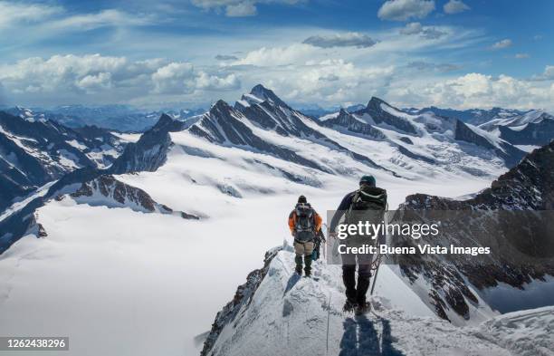 climbers on a snowy mountain - mountaineering team stock pictures, royalty-free photos & images