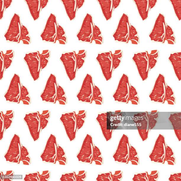 t-bone steak seamless pattern - t bone steak stock illustrations