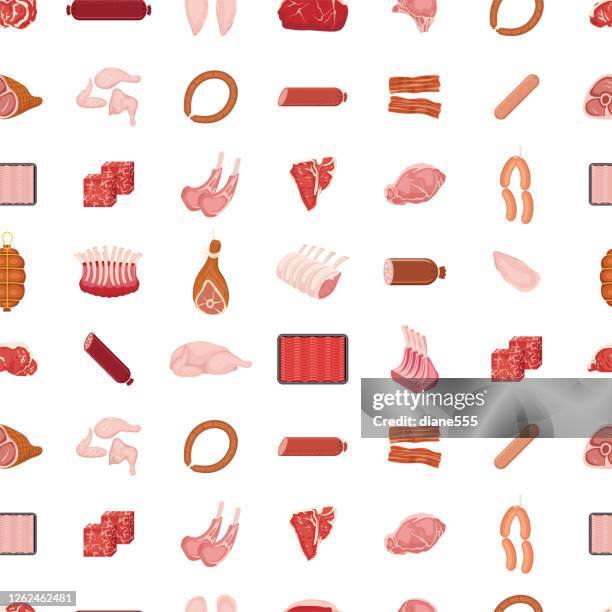 illustrations, cliparts, dessins animés et icônes de motif sans couture de viande - aliment cru