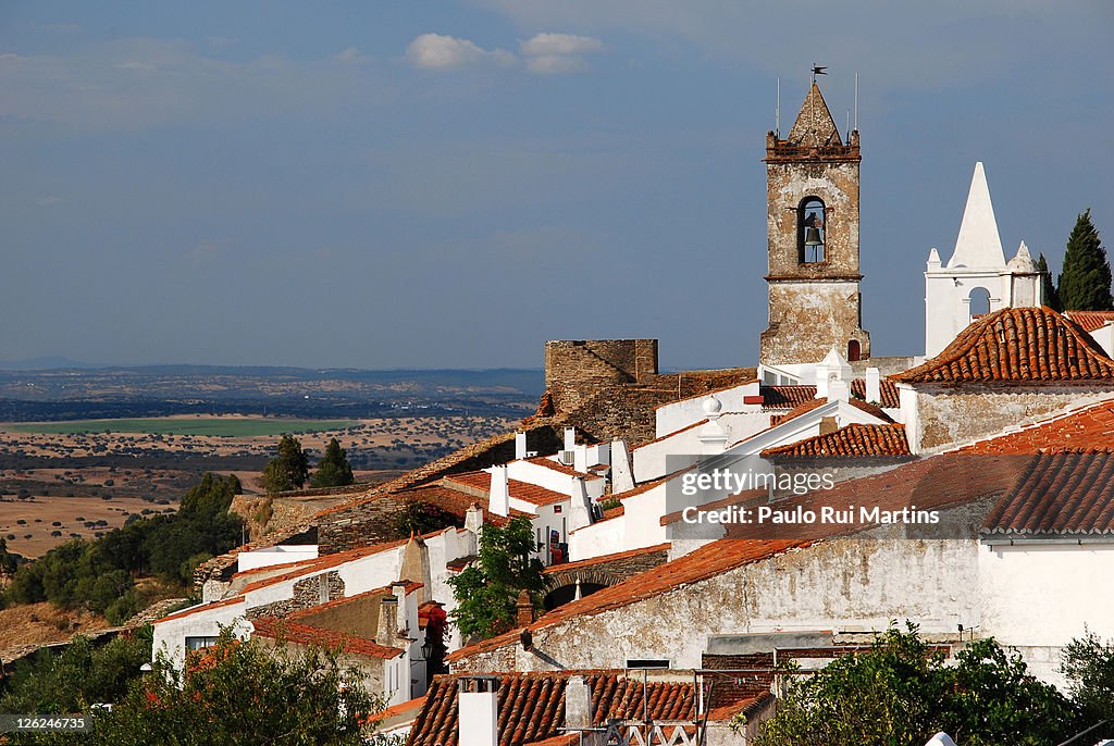 View rooftops of Monsaraz with village and church