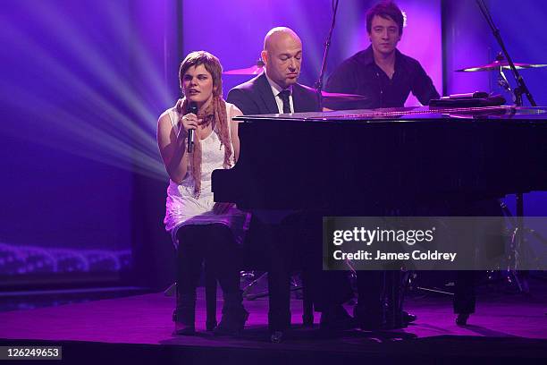 Singer Sarah Pisek and musician Der Graf von unheilig attend the Tribute to Bambi 2011 at the Station on September 23, 2011 in Berlin, Germany.