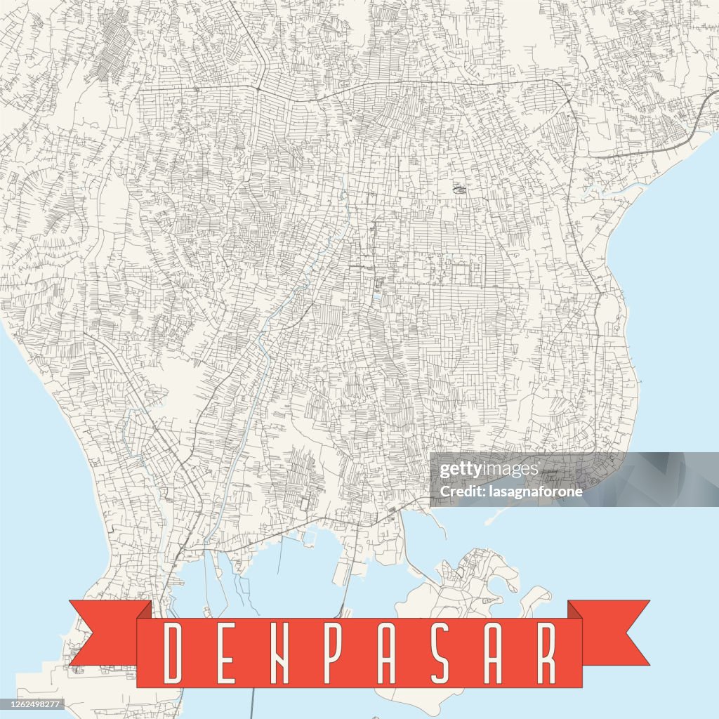 Denpasar, Bali, Indonesia Vector Map